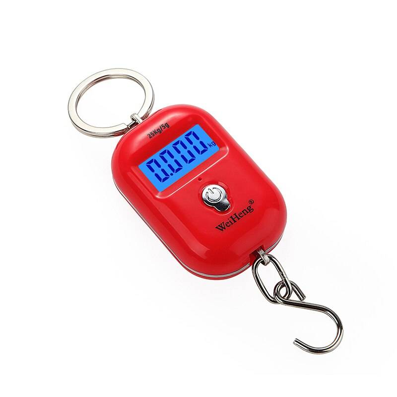 Nyckelring krokvåg 25kg /500g/0.1g bärbar fickvåg digital minibagagevåg med lcd-bakgrundsbelysning - Röd 25kg