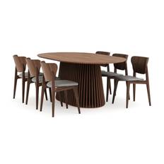 Peyra Matgrupp - Ovalt matbord Massiv Valnöt 200 cm med 6 Jerup Matstolar Brun Bark