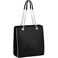 CRAZYCHIC - Dam Liten Axelremsväska - PU Läder Axelväska - Dam Handväska Kedja - Kvinnor Tote Bag Shopper Nitar Pärla - Väska Shoppingväska - Mode Vardag Kontor Chic Arbete Stad Elegant - Svart