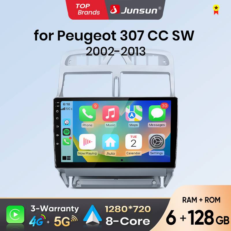 Junsun Android Auto Car Radio For Peugeot 307 307CC 307SW 2002 2003 2004 2005 2006-2013 Multimedia Wireless Apple CarPlay Smart Intelligent Systems IPS Touch Screen Stereo Video Player 2 Din Autoradio