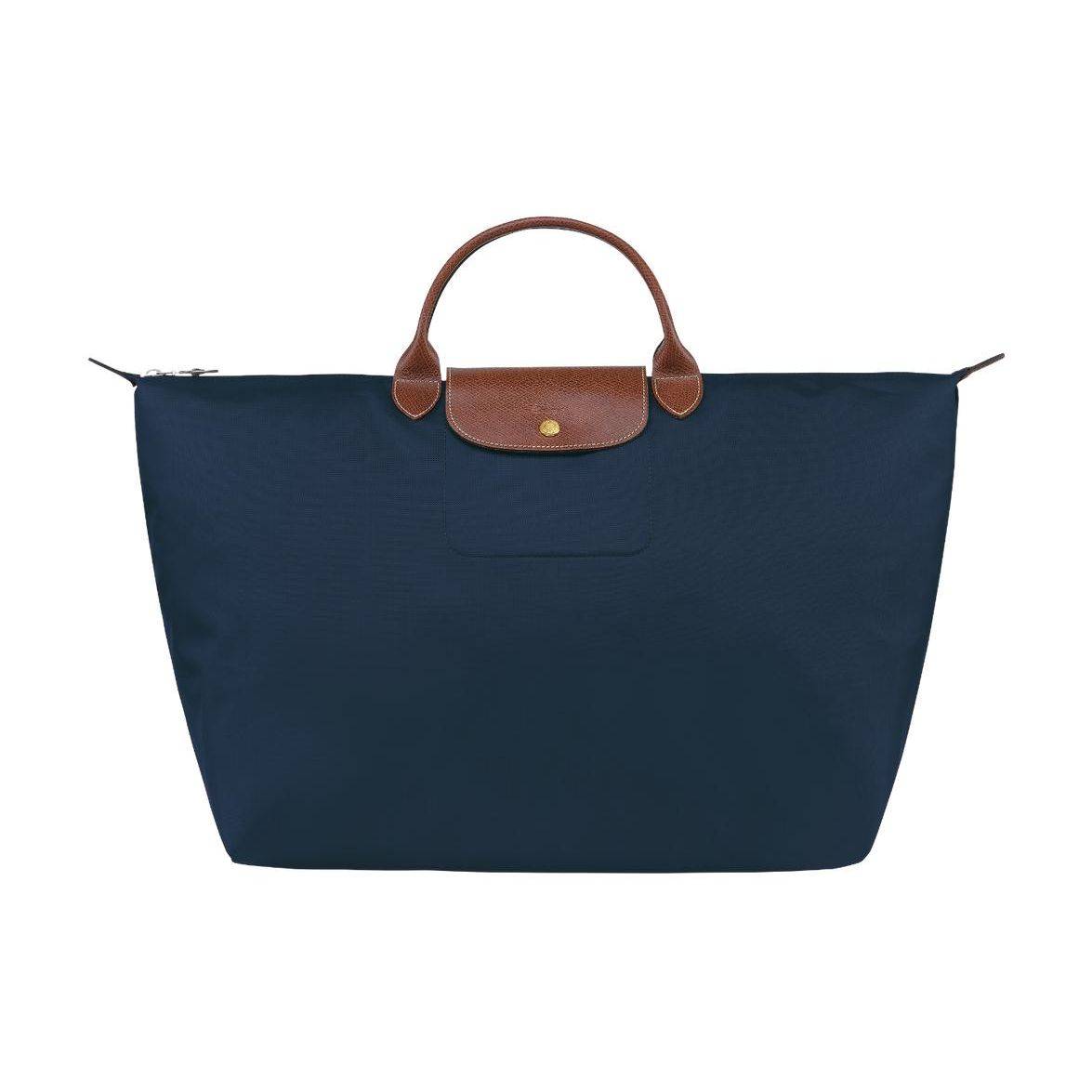 Longchamp Le Pliage Original Casual Solid Color Snap Closure Canvas With Leather Trim Tote Bag Women Tote Bag 1624089P68 Dark Blue