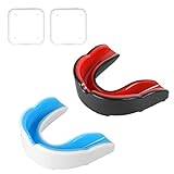 flintronic Flintronic 2 st barn ungdom sport tandskydd tuggummi sköld med fodral, för rugby boxning kampsport, hockey MMA karate Taekwondo och andra kontaktsporter (svart röd + vit blå)