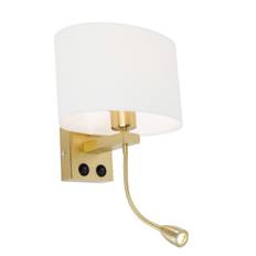 Væglampe messing med oval linnedskærm hvid 25 cm - Brescia Combi