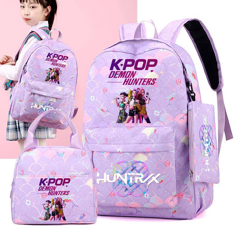3 st/set Söt Kpop Tryckt Ryggsäck Handväska Pennfodral för Tonåring Student Flicka Pojke Skolväska Barn Bokväska Stor Kapacitet Resväska Gåva Mochila