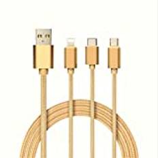 3-i-1 kabel för JBL Flip 3 Android, Apple & Typ C adapter Micro USB Lightning 1, 5 m nylon (guld)