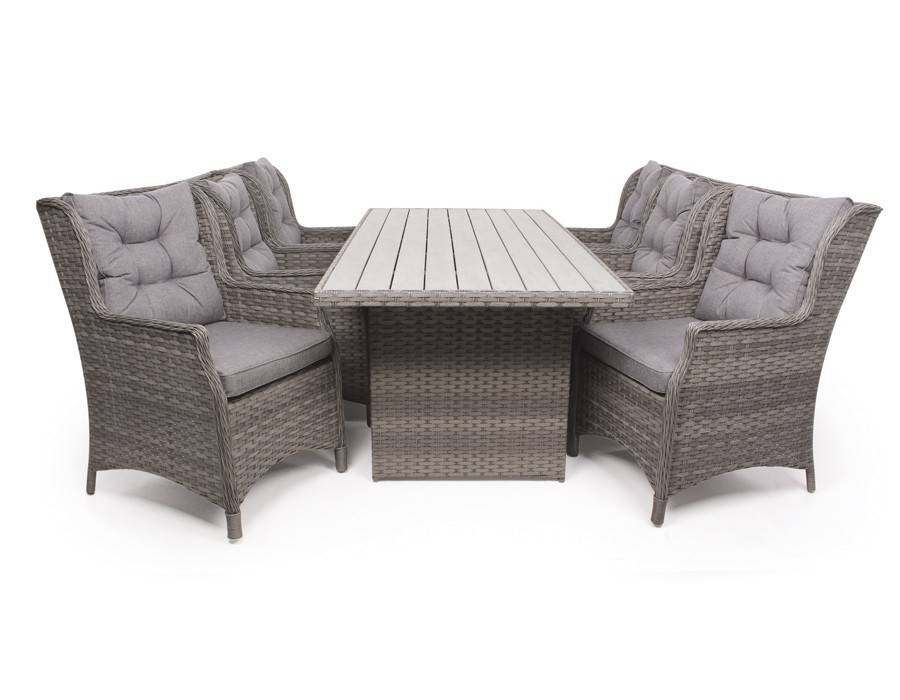 Rio Havemøbelsæt 94x210 inkl. 6 Loungestole m/ EASY DRY hynder - Grå