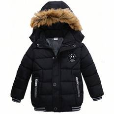 Höst Vinter Unga pojkar Jacka Varm Pälskrage Mode Barn Huva Dragkedja Ytterkläder Födelsedagspresent Barnkläder - Svart (6Y,4Y,5Y,2-3Y)