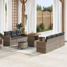 vidaXL Havesofa Sæt med pude med opbevaring 10 pcs Grå Poly rattan