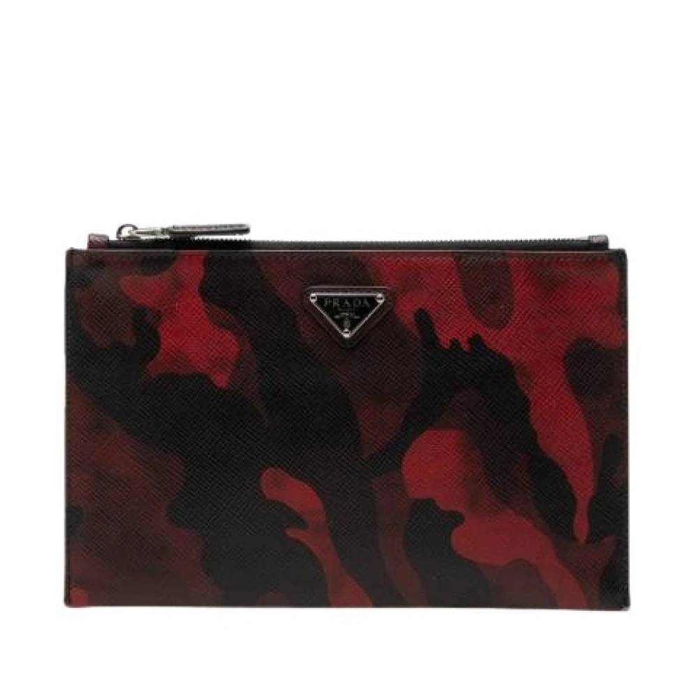 Prada Vintage Pre-owned Printed Saffiano Clutch - Vintage - Dame - Rød - ONE SIZE - Læder