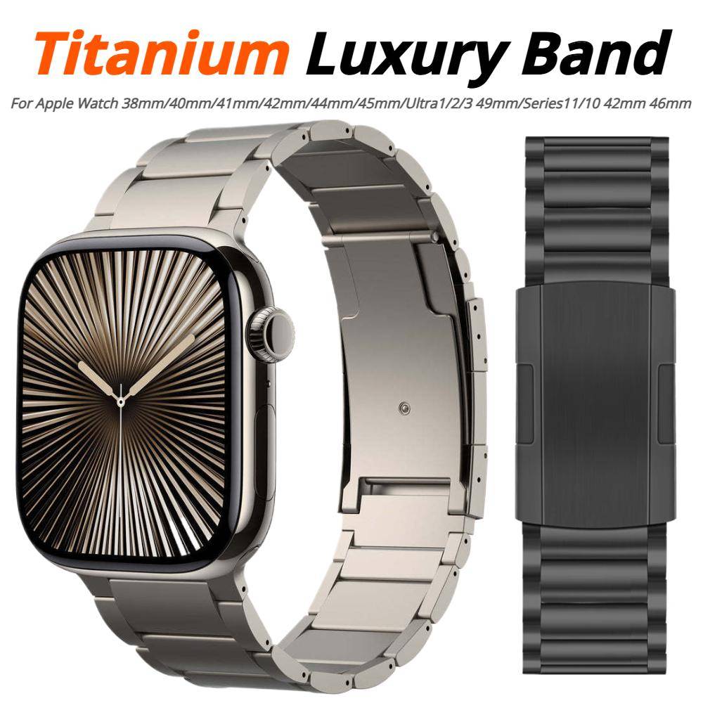 Titanmetallarmband för Apple Watch Band Ultra 3 49mm 46mm 45mm 44mm 42mm Lyxigt Herrarmband Iwatch Serie 11 10 9 8 7 6 SE 5 4 41mm 40mm 38mm silver
