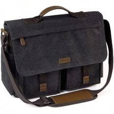 VASCHY Axelväskor Herr Dam Vintage vattenavvisande vaxad canvas 14 15,6 17 tum Laptop Portfölj Axelväska Laptopväskor med vadderad axelrem - Mörkgrå