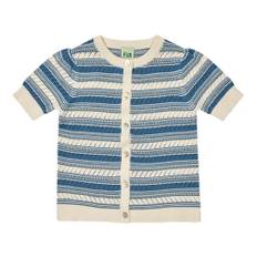 FUB Strikket Kortærmet Cardigan Ecru Washed Indigo 110 cm  Blå  110 cm  kvinde