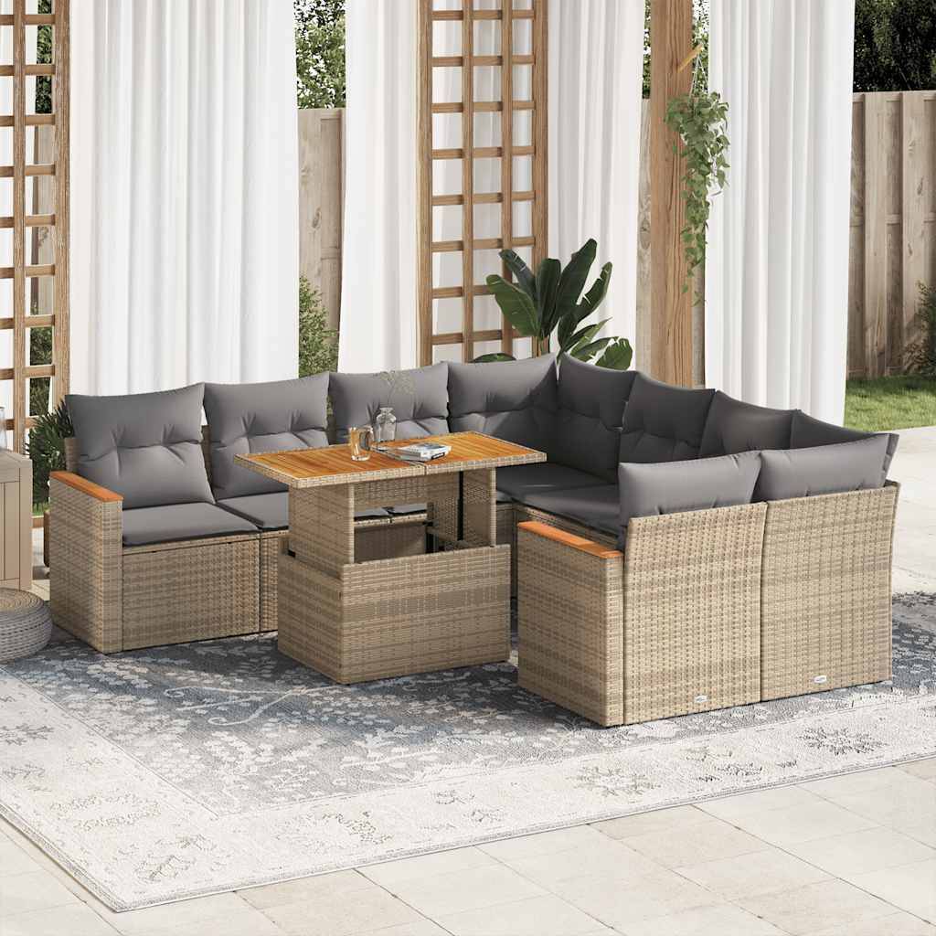 Sofasæt Til Haven 9 Dele Med Hynder Polyrattan - beige og grå / med opbevaring