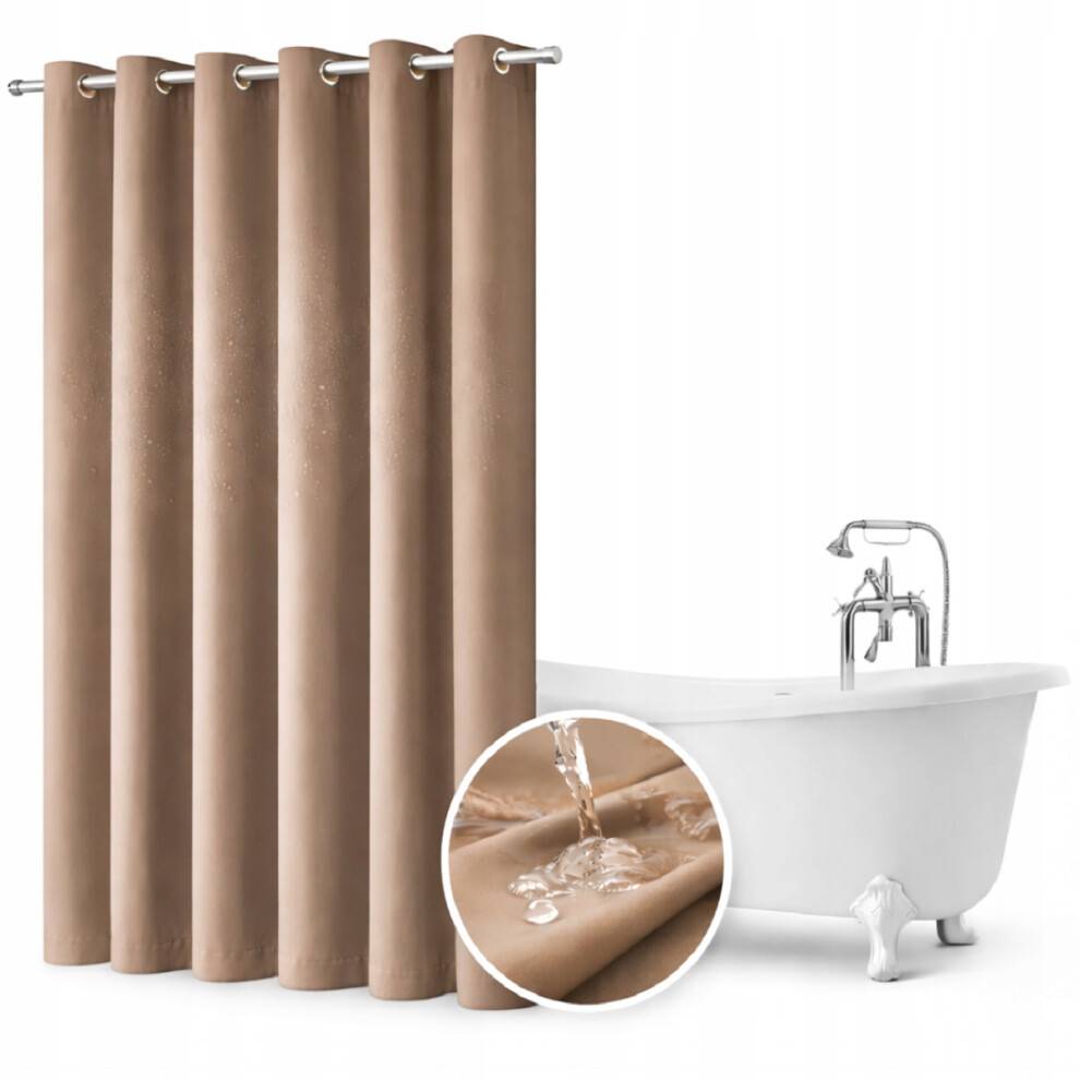 Vandtæt badeforhæng 150 x 220 cm med snørehuller, beige farve.