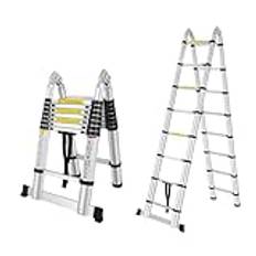 UISEBRT 5 m teleskopstege vikbar teleskopstege i aluminium utdragbar stege fällbar stege teleskopdesign multifunktionsstege 2,5 m + 2,5 m vikbar stående stege 150 kg lastkapacitet, silver