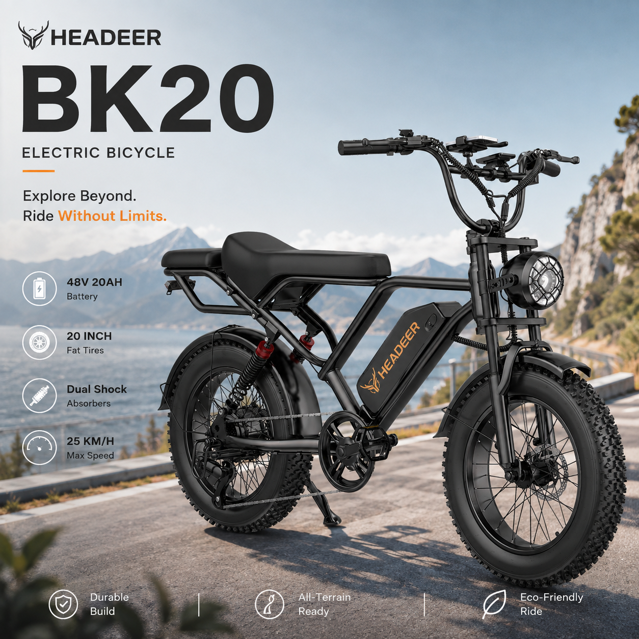 E Bike 48V20AH Lithium Battery Adult Electric Bicycle 20*4.0 Inch Fat Tire Off-Road mountain Electric Bike