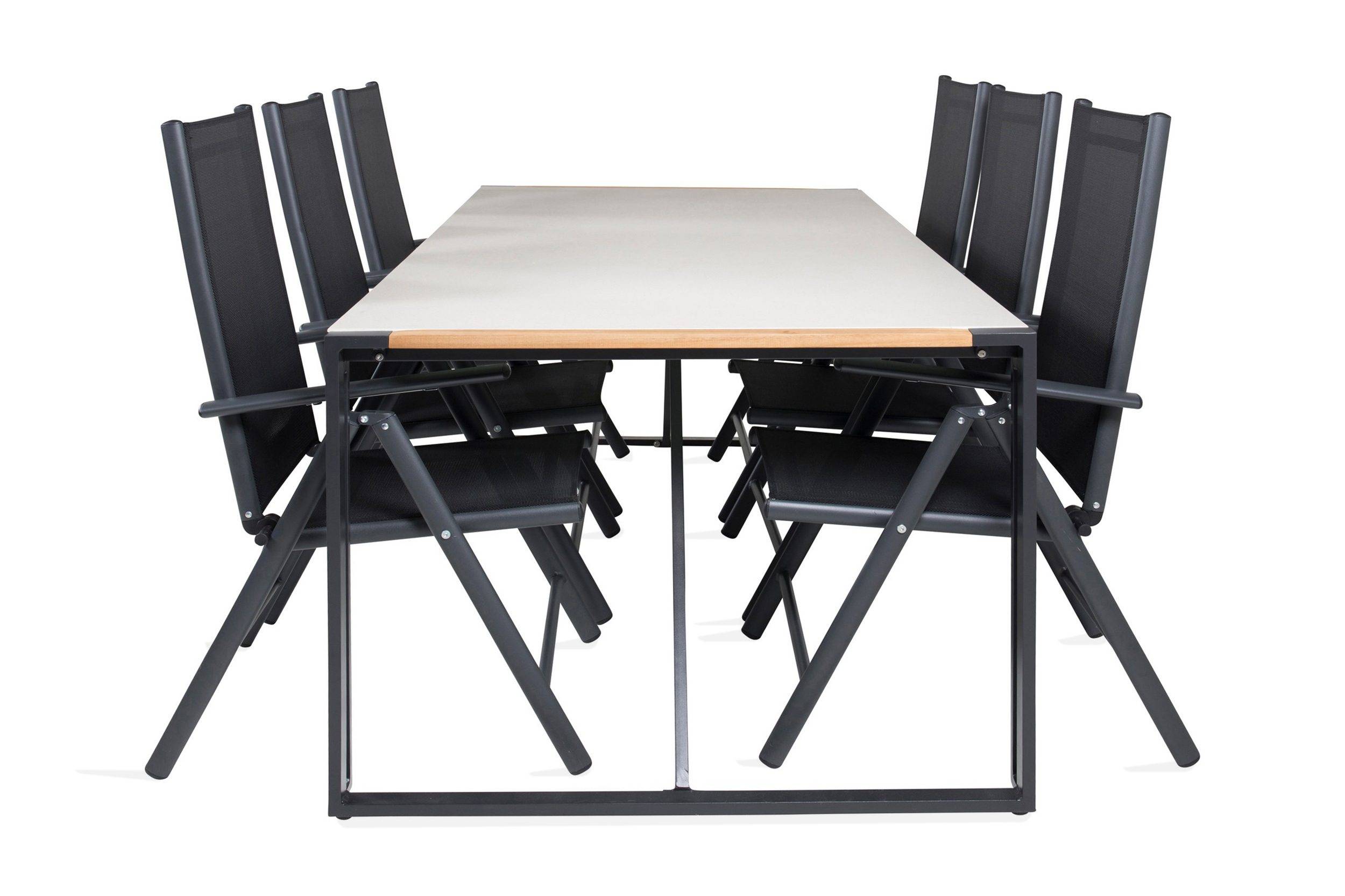 Venture Home Texas Matgrupp Utomhus 200cm + 6 Break Positionsstolar - Svart/Grå utomhus Grå,Svart