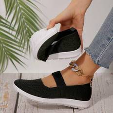 Nya Casual Bekväma Slip-On Athletic Shoes, Platta Outdoor Dam Skor, Andas Stickade Skor - Svart - EUR36,EUR37,EUR38,EUR39,EUR40,EUR41