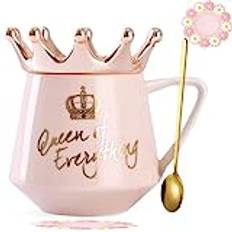 Arawat Drottning Av Allt Mugg Med Lock Krona Drottning Elizabeth Mugg Gåva Rosa 350 Ml Keramisk Mugg Födelsedagspresent För 20 30 40 50 60 70 80 90 Kvinnor Gåva Till Flickvän Flicka Mamma Mormor