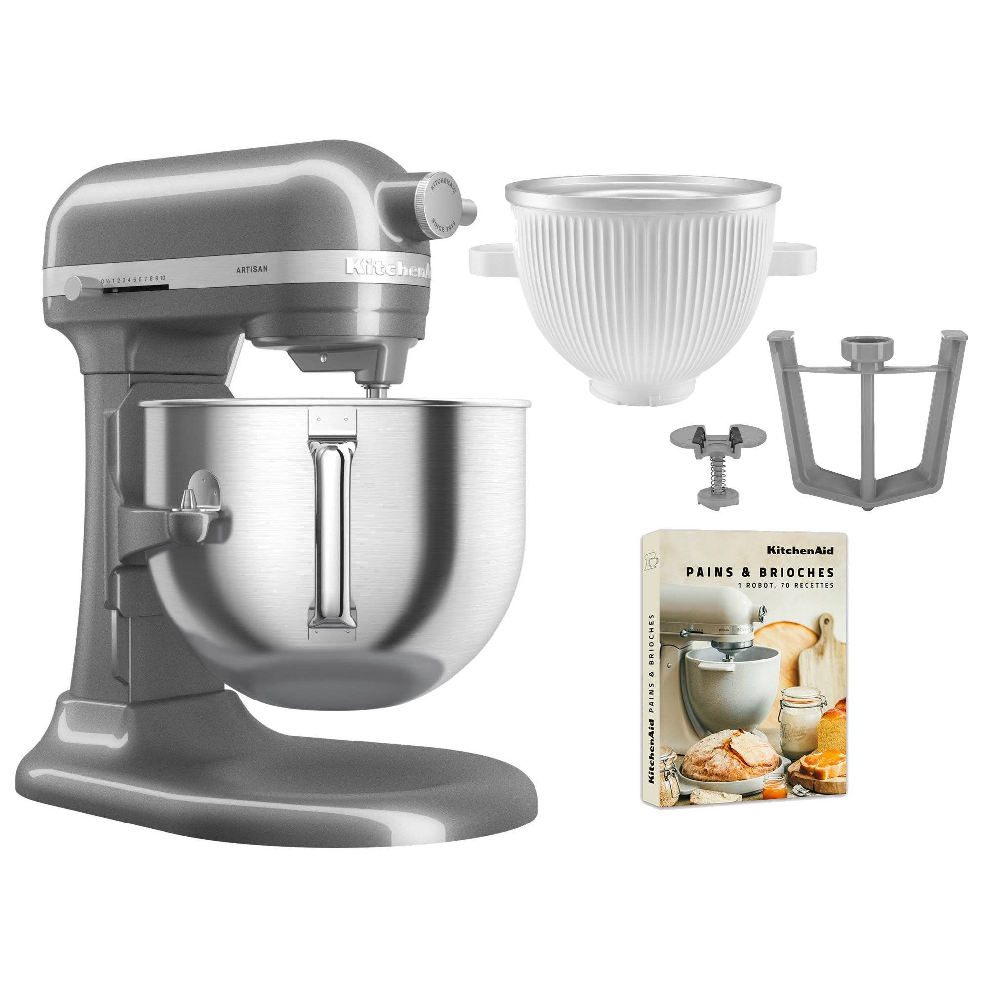 Kitchenaid 5KSM70SHXE köksmaskin 6,6 liter + 5KSMICM Ice Cream Maker, medallion silver - Medallion silver