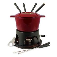 Swissmar F66705 Sierra Fondueset, 11 delar, gjutjärn/rostfritt stål, körsbärsröd, 1,6 l, multifunktionsfondueset för kött, ost och choklad, presentförpackad