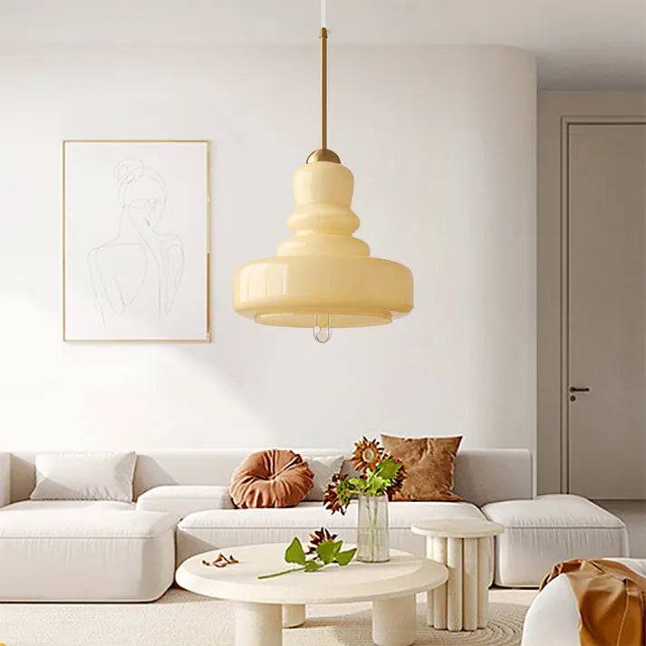 VerreCylindre Taklampa - Lyxig Glashänglampa med Modernt Designer - Beige gul / Glas + järn
