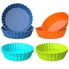 webake Tårtburkar mini silikon quichefat 13 cm 8 st runda räfflade flan panna pajform för ostkakor, tårtor, quiches, pajer, muffinskakor