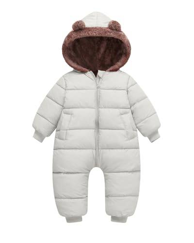 JiAmy Babysnödräkter vinter, varm babyoverall, dragkedja, sparkdräkt, fleecefodrade kläder 6–24 månader, Vit, 3-6 månader