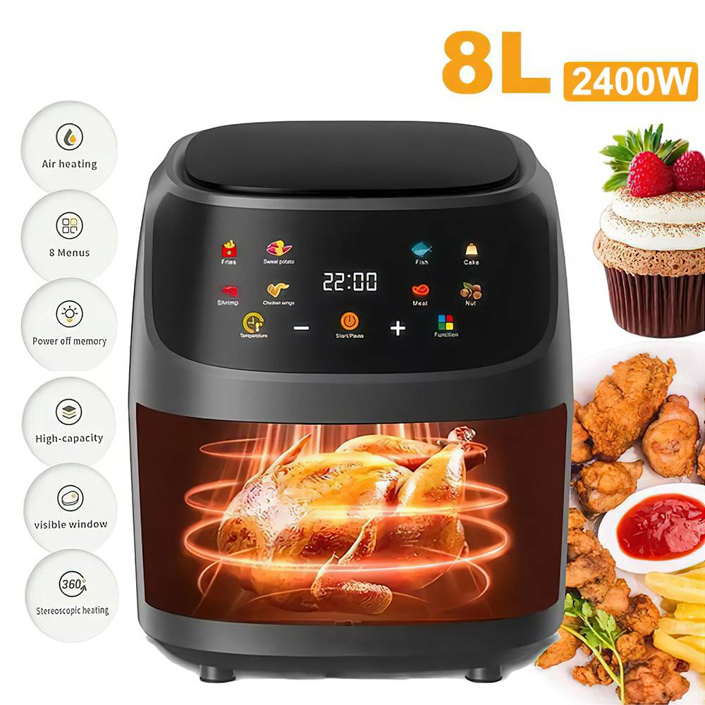 2400W 8L Large Capacity LCD Screen Air Fryer Intelligent Electric No Fryer Oven Air Fryer French Fries Roasted Chicken Programmable