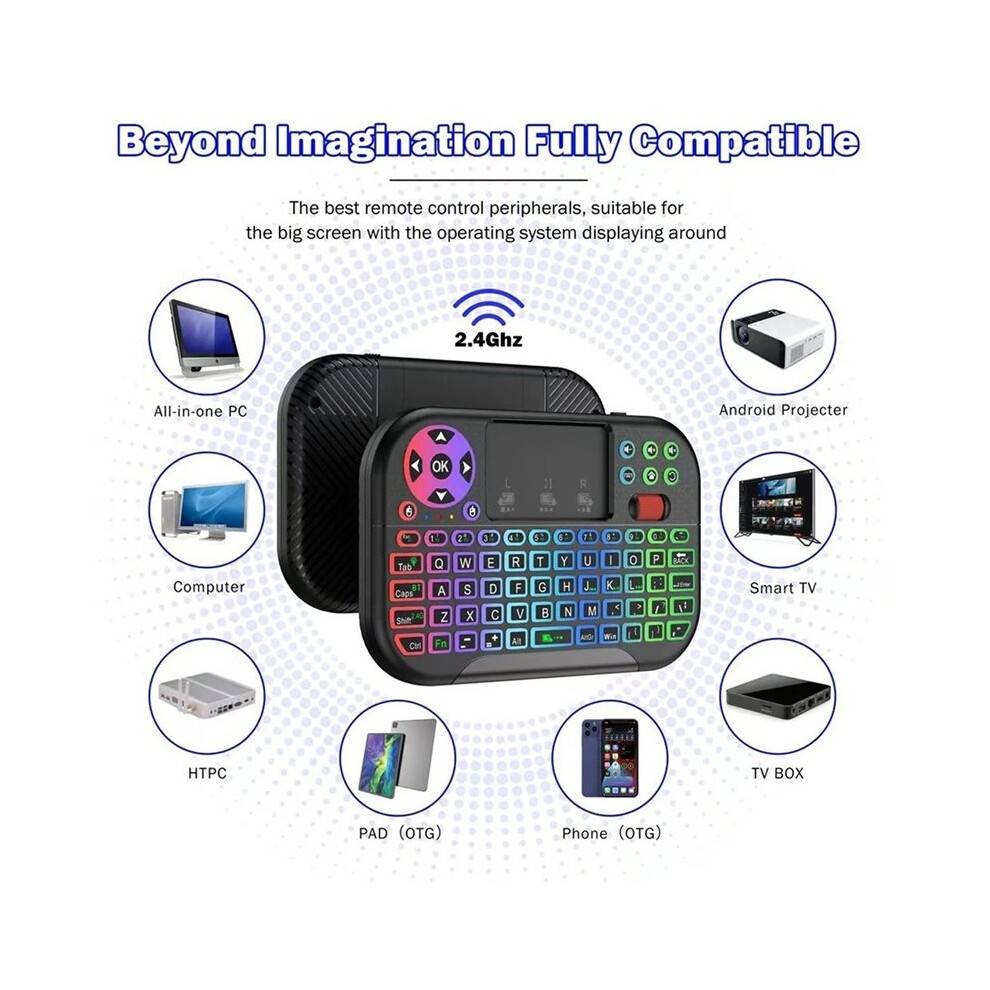 Wireless Keyboard with Scroll Wheel Touchpad 7 Color Backlit BT 2.4G Dual Mode Air Mouse Remote for PC TV Box