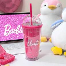 Miniso 600 ml halmkopp dubbellager anti-skållning plastmugg med sugrör Kaffekopp med lock, Campus hushållsvattenflaska - Rosa (600ml)