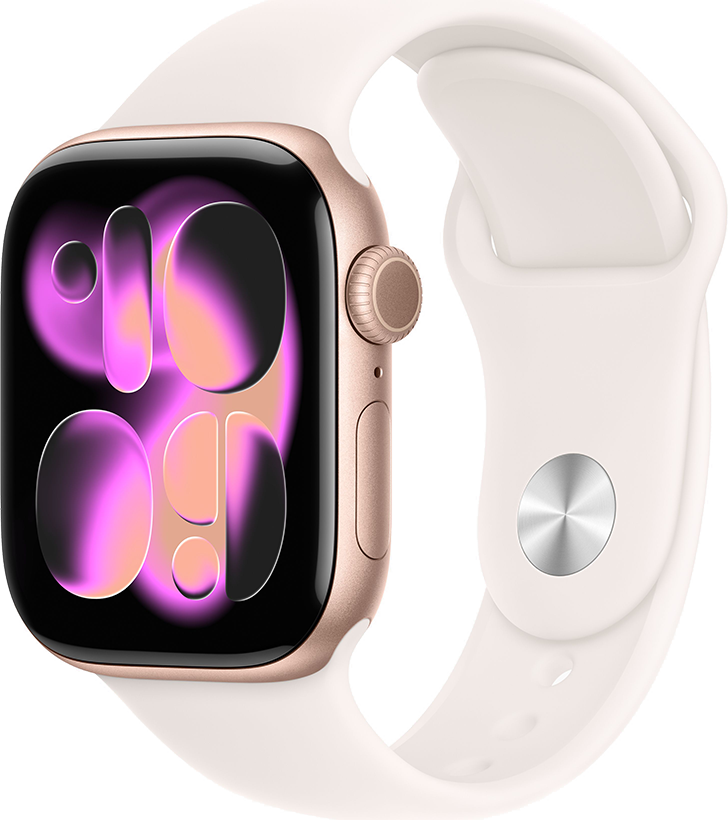 Apple Watch Series 11 GPS + Cellular 42mm Aluminiumboett Roséguld • Sportband Rosé - M/L