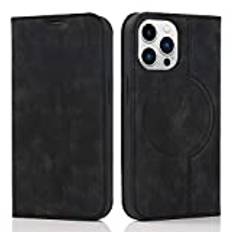 QLTYPRI Plånboksfodral för iPhone 13 Pro (6,1 tum), kompatibel med Magsafe laddare, magnetisk flip folio PU-läder telefonfodral med RFID-blockerande korthållare fack, ställ stöttåligt fodral – svart
