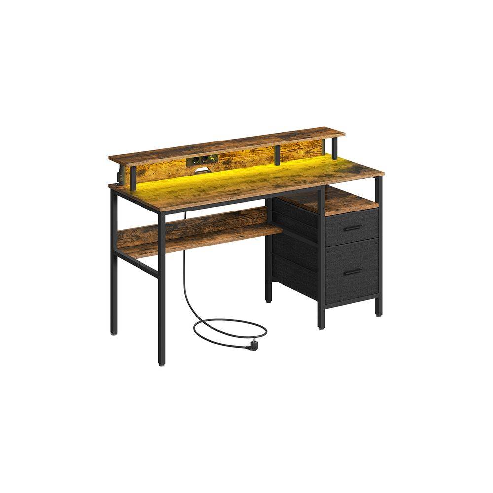 Gaming bord med LED lys 55 x 135 x 77cm med skuffesektion brun