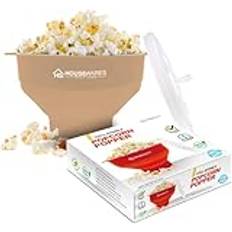 Collapsible Silicone Microwave Hot Air Popcorn Popper Bowl With Lid and Handles (Tan)