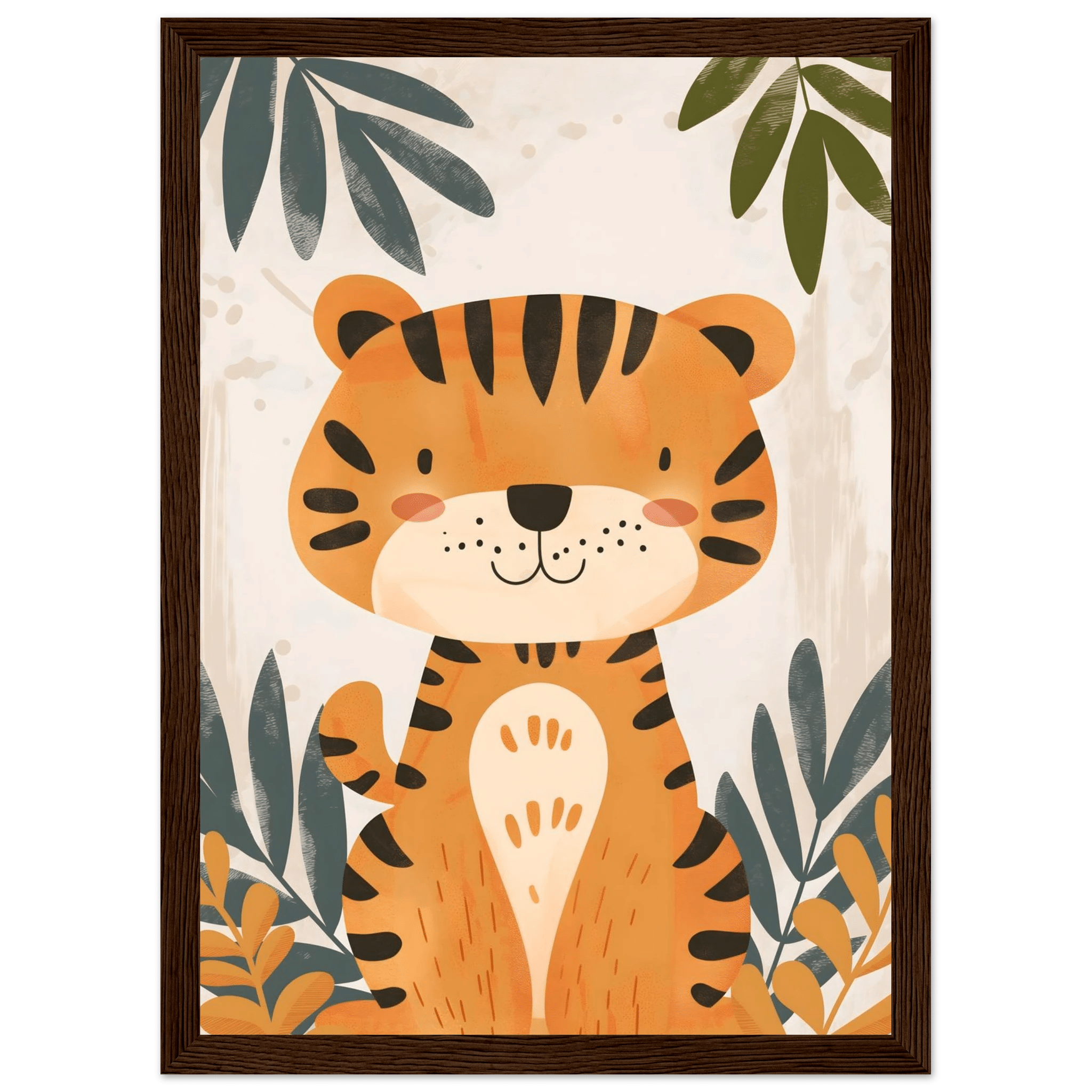 Tigerposter-21x29.7 cm / 8x12" / Med ram / Mörkt trä