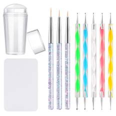 Kalolary 1st Silikon Nagelstämpel Set med 1st skrapa, 5st Nail Dotting Tools 3st Nail Pen Målning Pensla, för nagelkonst stämpling franskt leende linje manikyrverktyg flickor DIY Nageldekor