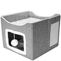 Cat House inomhus hopfällbart katttält med hängande fluffig boll ＆ Scratch Pad 10 kg Tung lastning stor kattgrotta med avtagbara kuddar för inomhusdjur