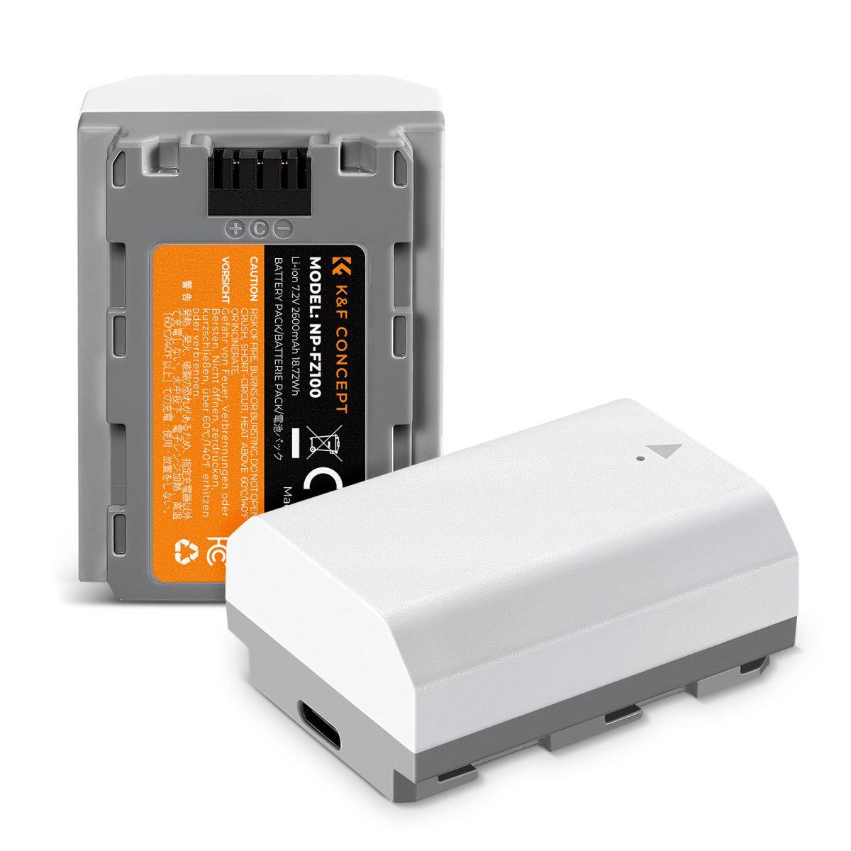KENTFAITH 2-Pack NP-FZ100 Battery with 2600mAh Capacity and Type-C Fast Charging for Sony A7iii, A7iv, A7C, ZV-E1, FX3, FX30, A9, A6600, A6700, Alpha 9, Alpha 9S, A9S, A7R III, A7R IV, A7R V