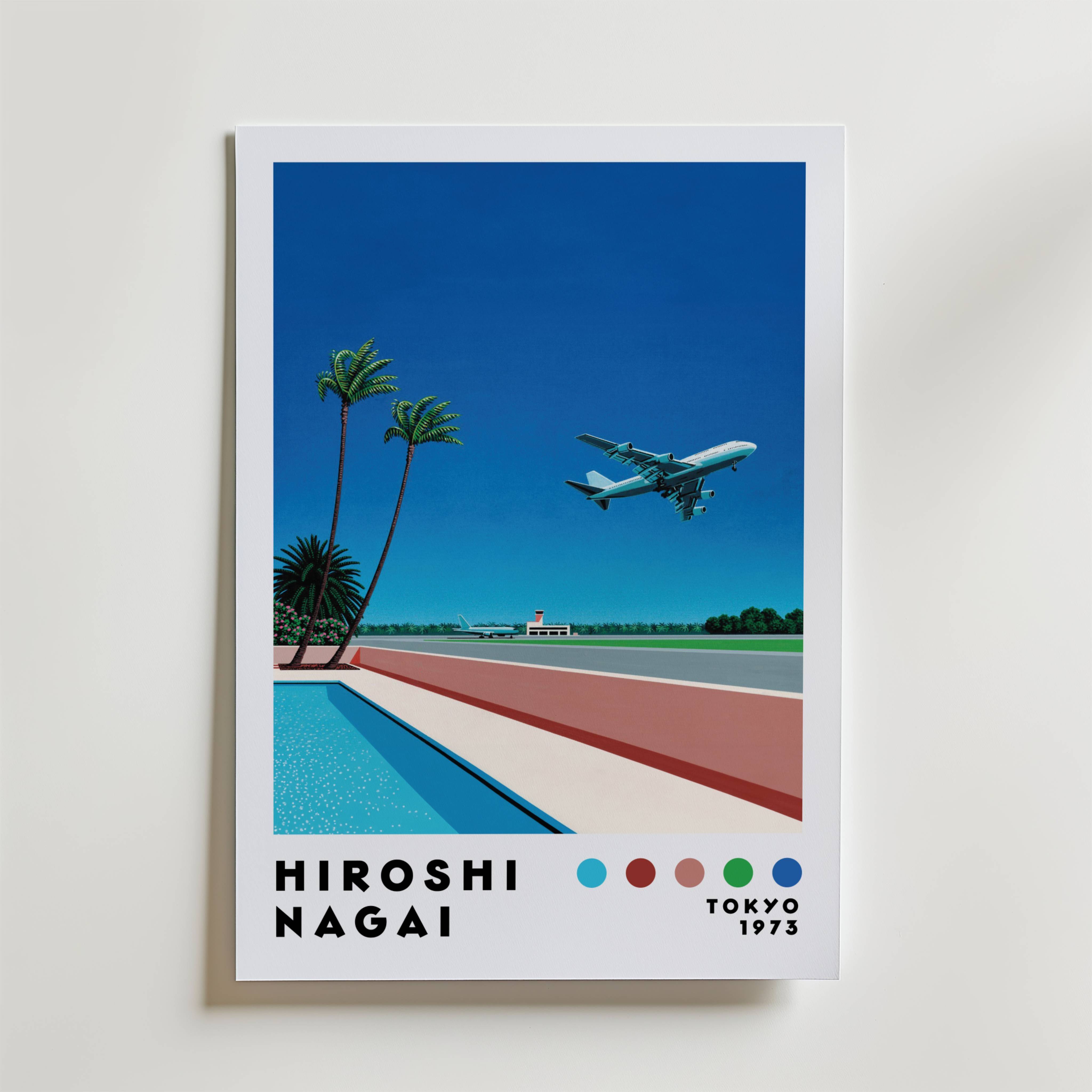 Hiroshi Nagai Palm Airport Poster - Premium Canvas 100x140 cm Med passepartout