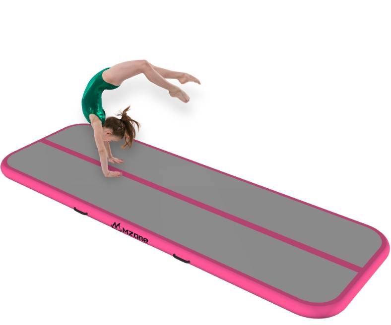Mzone AirTrack 3 meter med elektrisk pumpe - oppustelig træningsmåtte med affjedring - pink