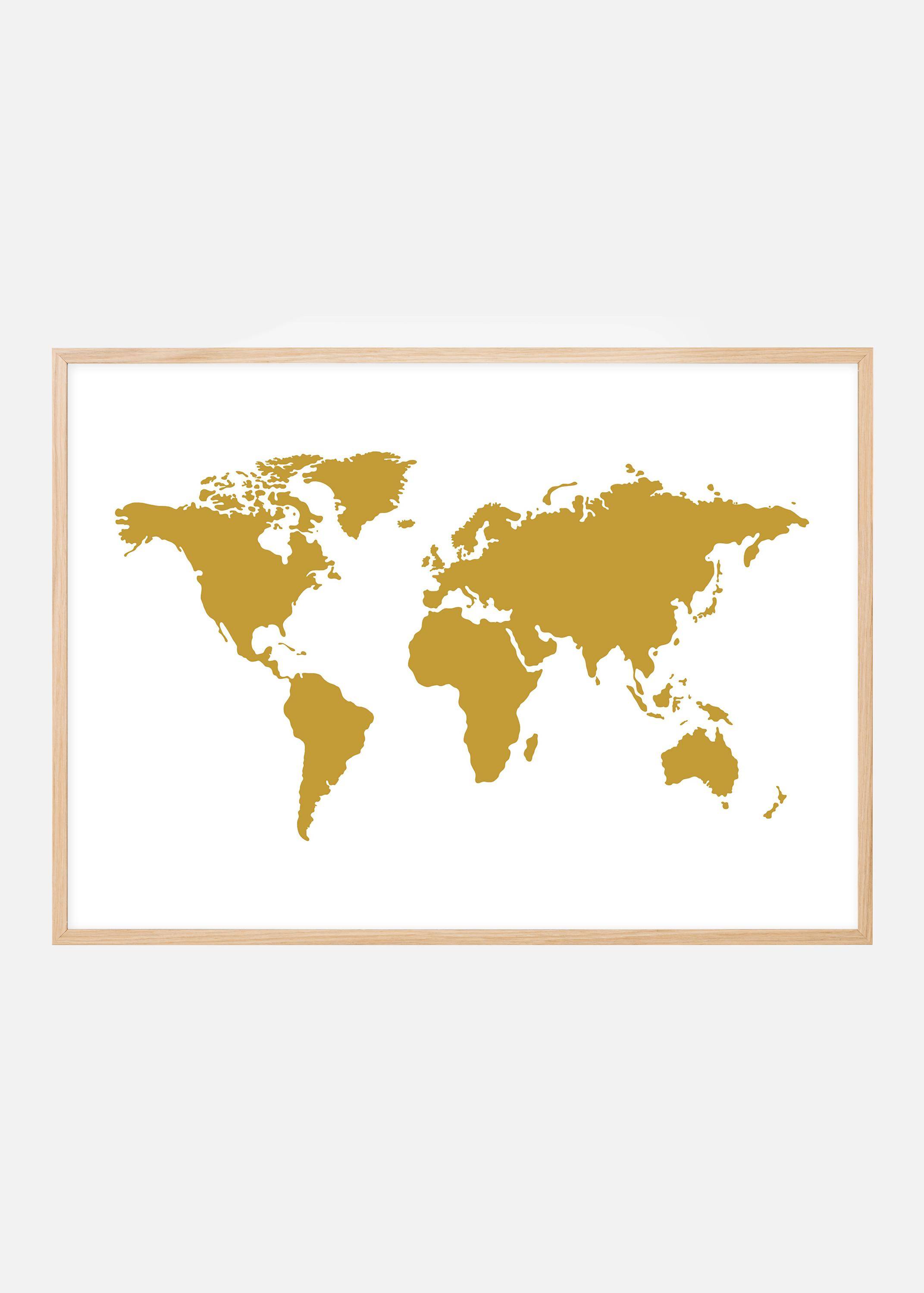 Världskarta Guld Poster (30x40 cm)