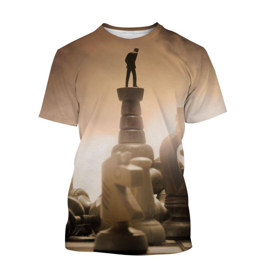 Nyaste Schackspel 3D-tryck T-shirt Schackbrädesstil Herr- och Dam Casual Kortärmade T-shirts cm gray