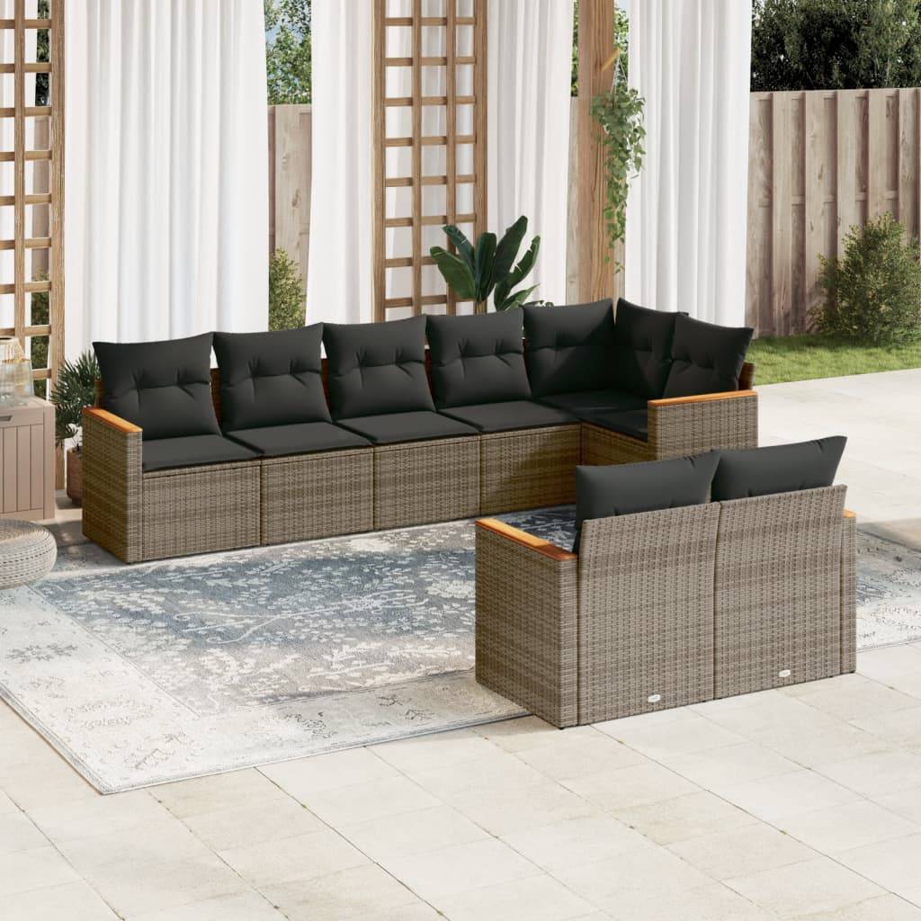 Sofasæt Til Haven 8 Dele Med Hynder Polyrattan - Grå / Uden bord
