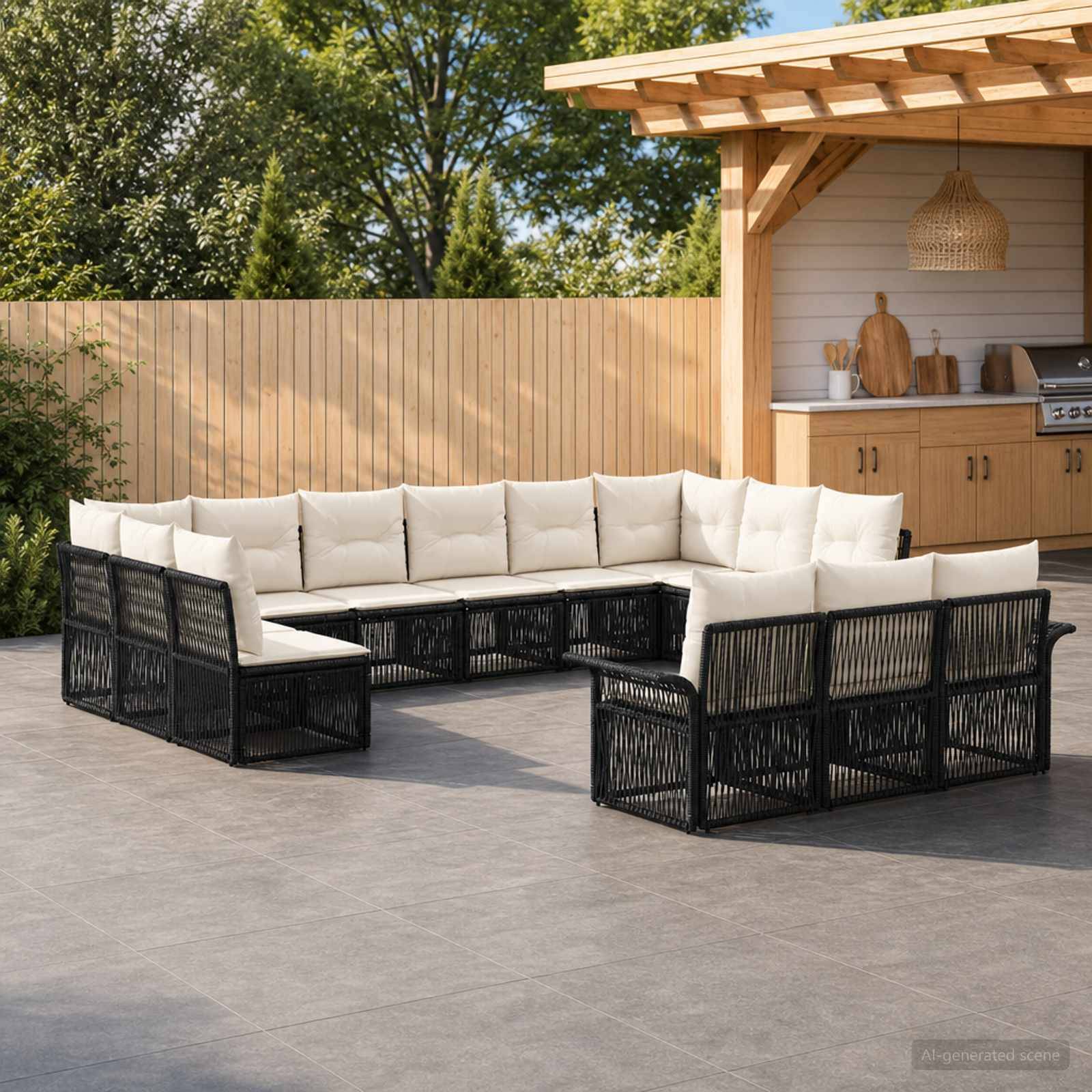 vidaXL Havesofa Sæt 13 stk. Sort polyrattan
