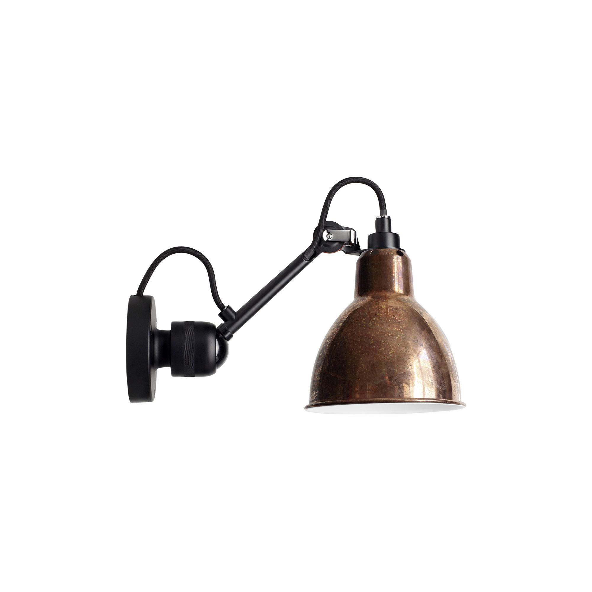 DCWéditions - Lampe Gras No304 - Round - Svart bas, Rå koppar med vit insida - Sänglampor - Bernard-Albin Gras - Koppar