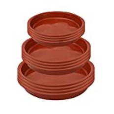 12 St Plant Saucer för Trädgård, 13,9/15,8/17,8cm Rund Trädgårdsfat för Växter Växtfat Plast Droppbrickor för Blomkrukor för Utomhus och Inomhus Krukväxter (Brun)