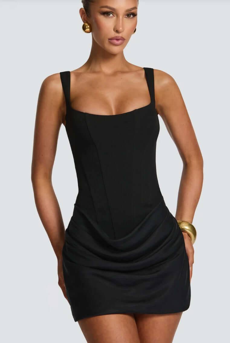 Summer Corset Dress Graceful Sleeveless Short Dresses - Black / XXL