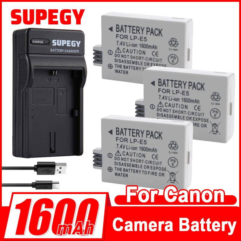 7.4V LP-E5 1600mAh Battery Suitable for Canon Camera EOS 450D 1000D EOS 500D 2000D EOS KISS X2 X3