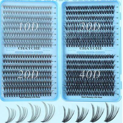 640 st. D-Curl lösögonfransar med naturligt utseende, 10D+20D+30D+40D/30D+40D+5D+60D/50D+60D+80D+100D blandade, tjocka svarta, lämpliga för nybörjare,